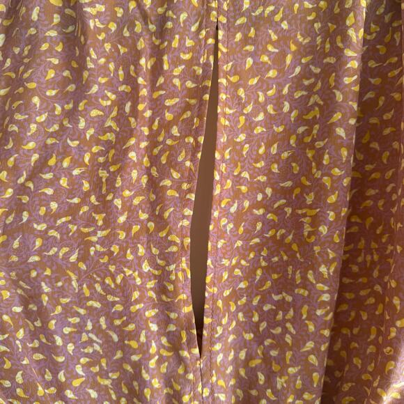 Natalie Martin Wrap Dress Silk Pink Yellow V-Neck Snap Button Long Sleeve Sz S - Picture 7 of 8